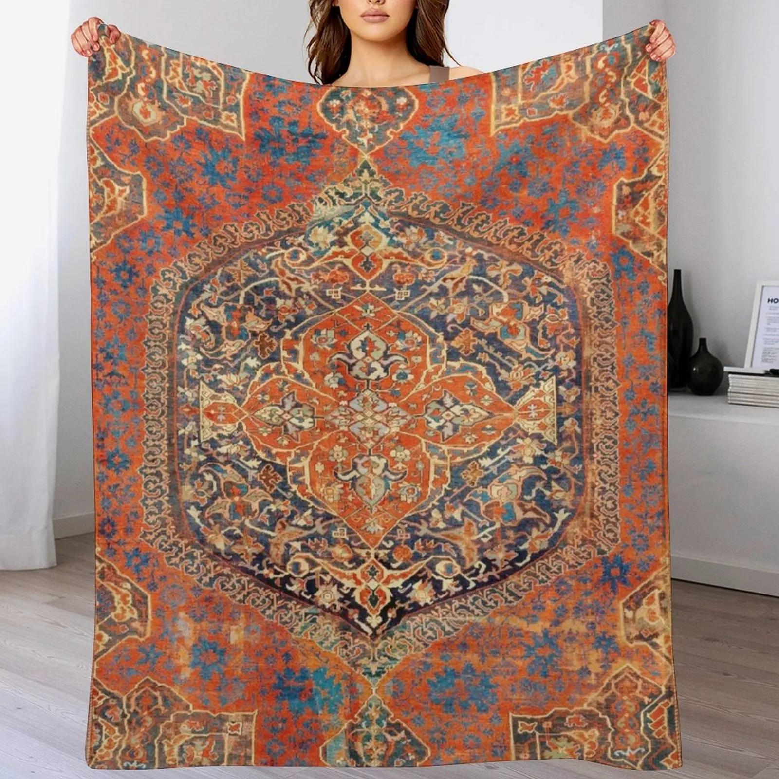 17th Century Turkish Carpet Print Throw Blanket Spring Fall Cozy Throw Blanket for Couch 102x76cm(40x30in)