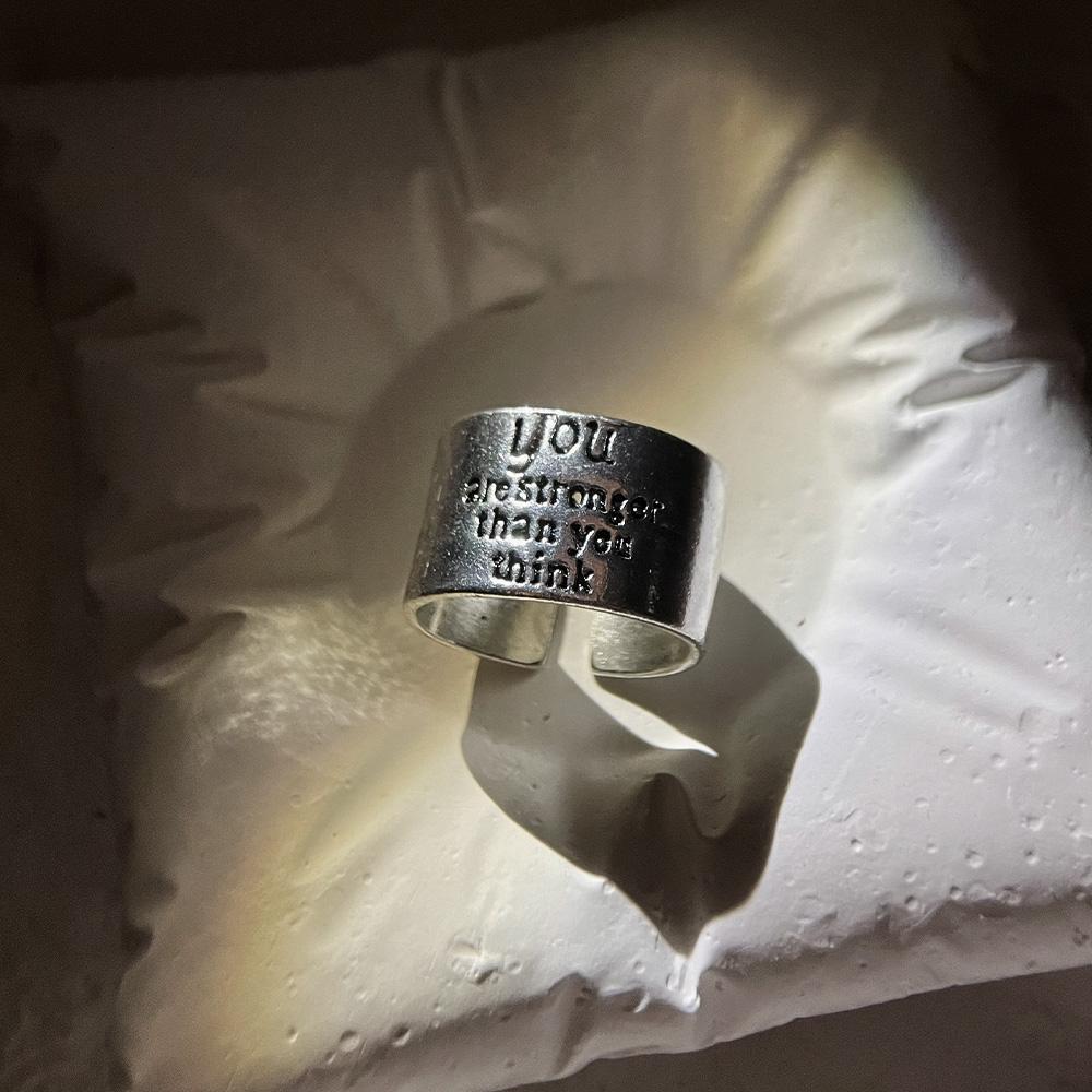 Retro Cheering Letters Adjustable Open Ring for Women Punk Gothic Edgy Zircon Unisex Trendy Accessories Creative Family Gift