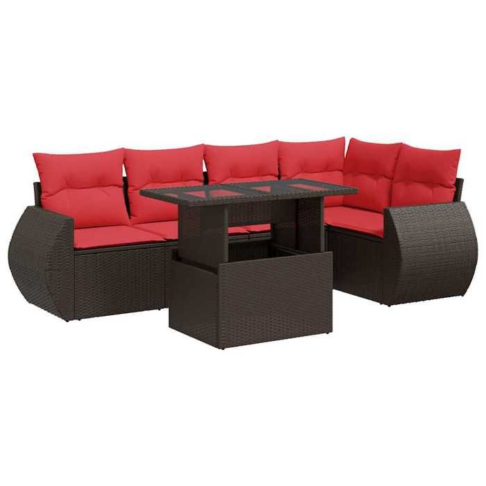 VidaXL Salon de jardin avec coussins 6pcs marron résine tressée acacia, ensemble de canapés d'extérieur, salon de jardin 3326645