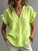 2026 European Bohemian V-Neck Short Sleeve Cotton Linen Women's Top
