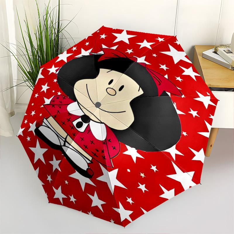 1 PC Automatic Folding Umbrella - Mafalda Pattern Portable Foldable Design With 8 Ribs Christmas Birthday Gifts