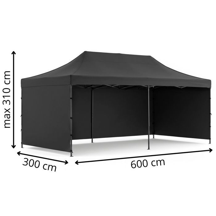 Folding Gazebo - SPRINGOS - GP0007 - 3x6 M - Black - Anti-corrosion Steel