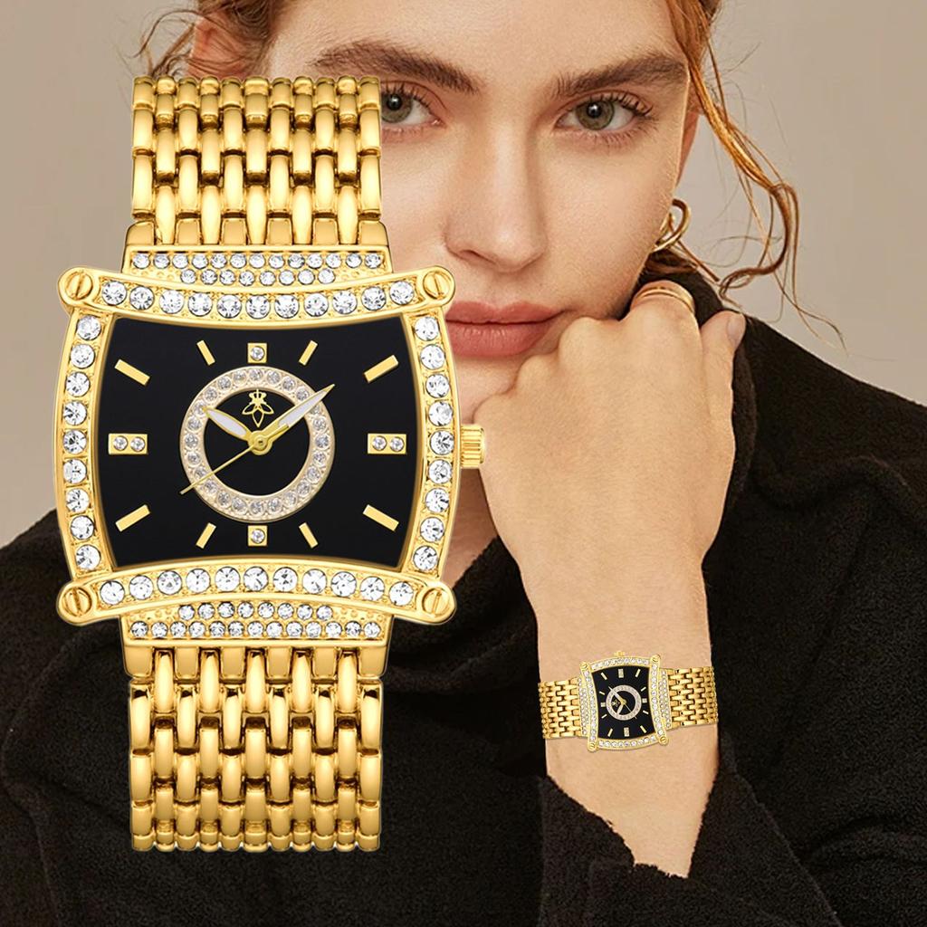 Yalalusi Luxury Gold Diamond Square Disc Women'S Watch Diamond Chain Band Light Luxury Quartz Women'S Watch