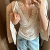 French V-neck Lace Camisole for Women - 2026 Spring Slim Fit Spaghetti Strap Layering Top