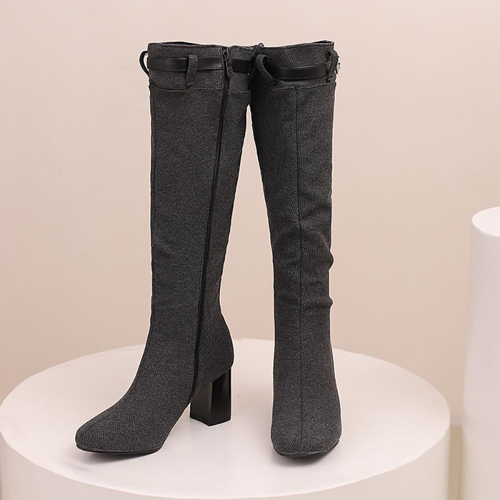 Hnědozelené dámské vysoké boty na podpatku, velká velikost 48