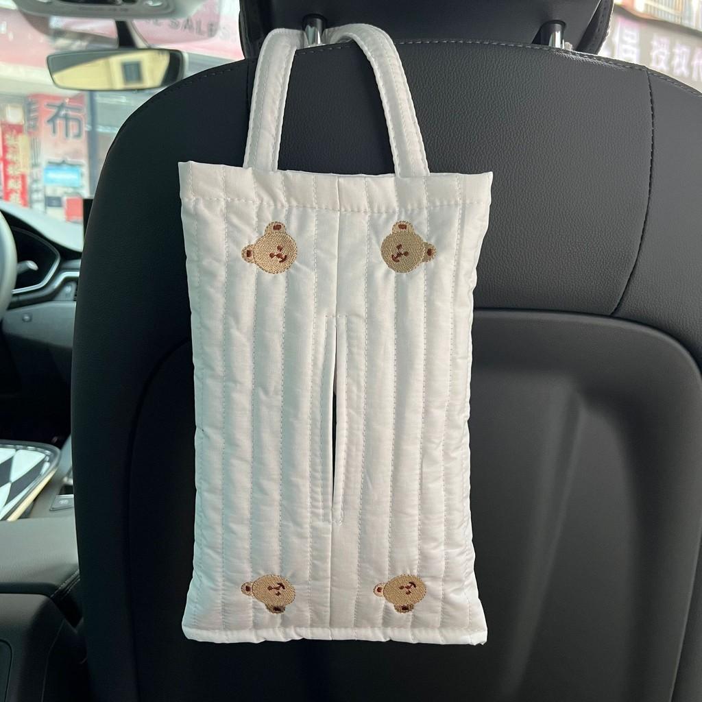 Car Tissue Box Creative Multi-function Cotton Cloth Embroidered Bear Car Seat Back Hanging Paper Towel Holder