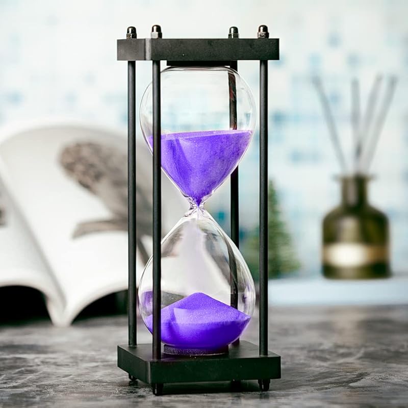 Hourglass Timer 60 Minute, Black Wooden Frame Decorative Sand Timer (Black Sand, Large Size)