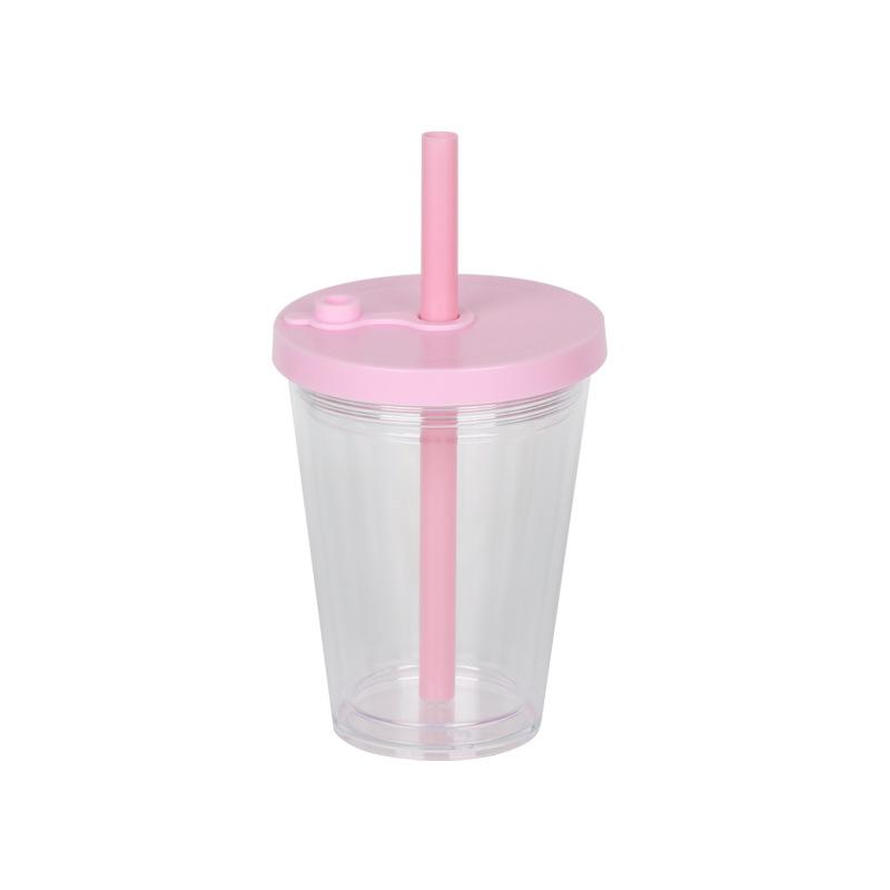 360ml Kreativer Dicker Strohhalm Bubble Tea Becher DIY Silikonstöpsel Doppellagig Kunststoffummantelt Rund Amerikanischer Stil Kaffeebecher