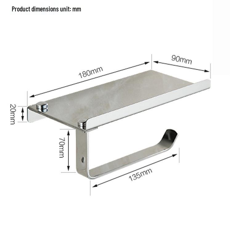 304 Stainless Steel Toilet Paper Holder with Phone Shelf and No-Drill Installation