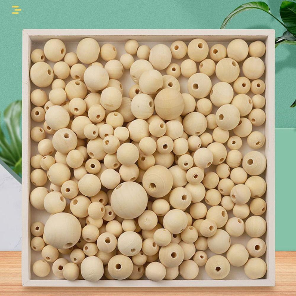 300Pcs 6-14mm Wooden Beads Craft Making Natural Round Beads  DIY Bracelet Necklace