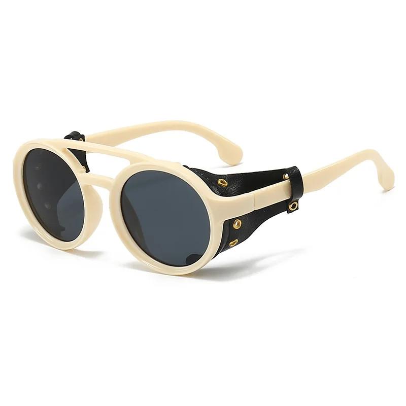 Okulary przeciwsłoneczne Wiatroodporne Górskie Steampunk Okrągłe Okulary Dla Mężczyzn Ze Skórzanymi Goglami Bocznymi Uv400 Okulary Rowerowe