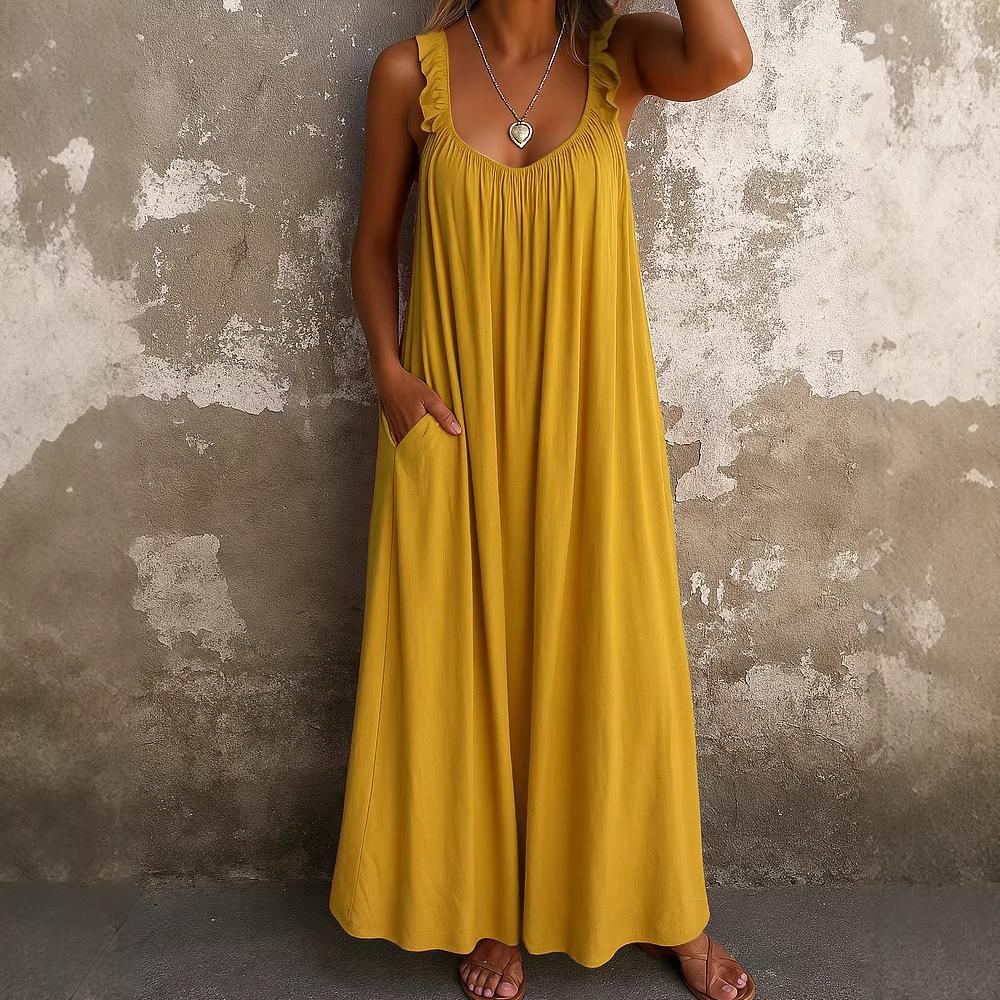 European and American New Women's Clothing Casual Suspender U-neck Vest Skirt Pleated Dress Long Dress Summer