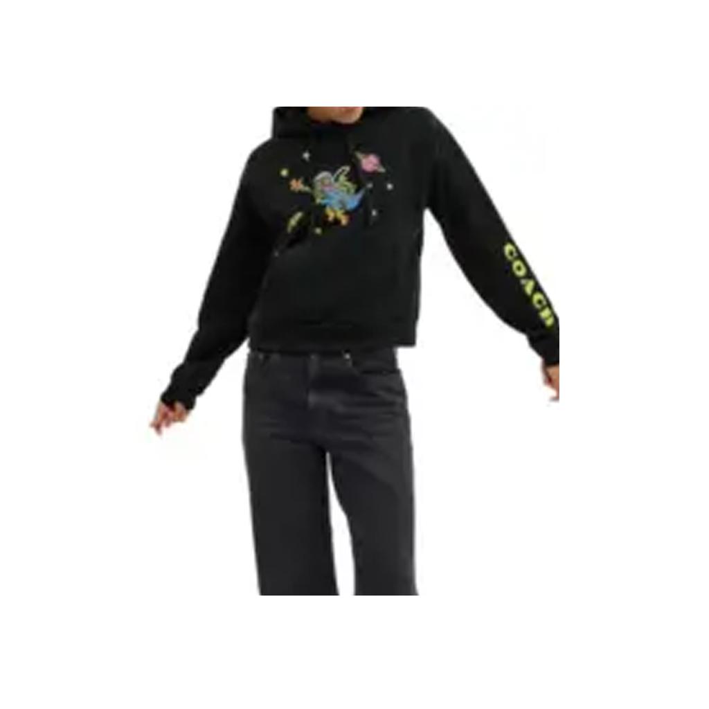 Coach Cosmic  FW24 Printed Raglan Sleeve Hoodie Women Hoodies Black CX181-BLK