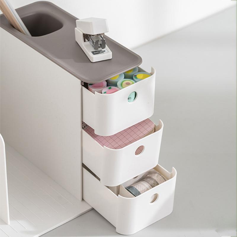 Book Holder Bookends with Two Drawers Students Desk Magazine File Holder Organizer Office Book Support Stand Rack
