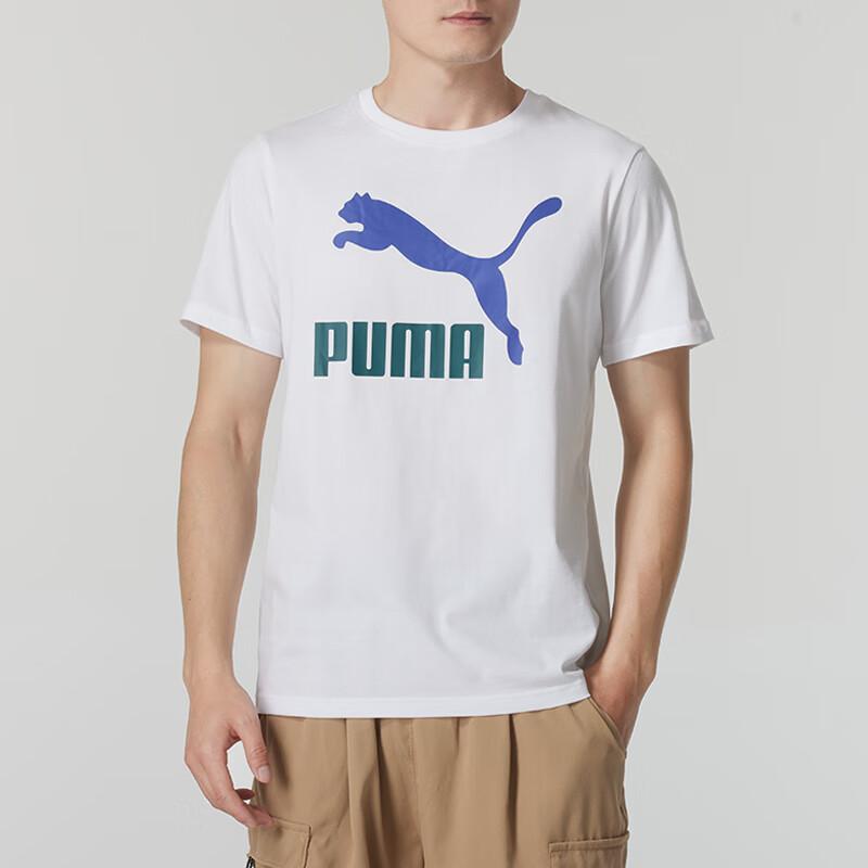 Puma Camisola Confortável Respirável com Estampa de Logotipo Casual Manga Curta Camiseta Masculina Tops Branco 621980-83