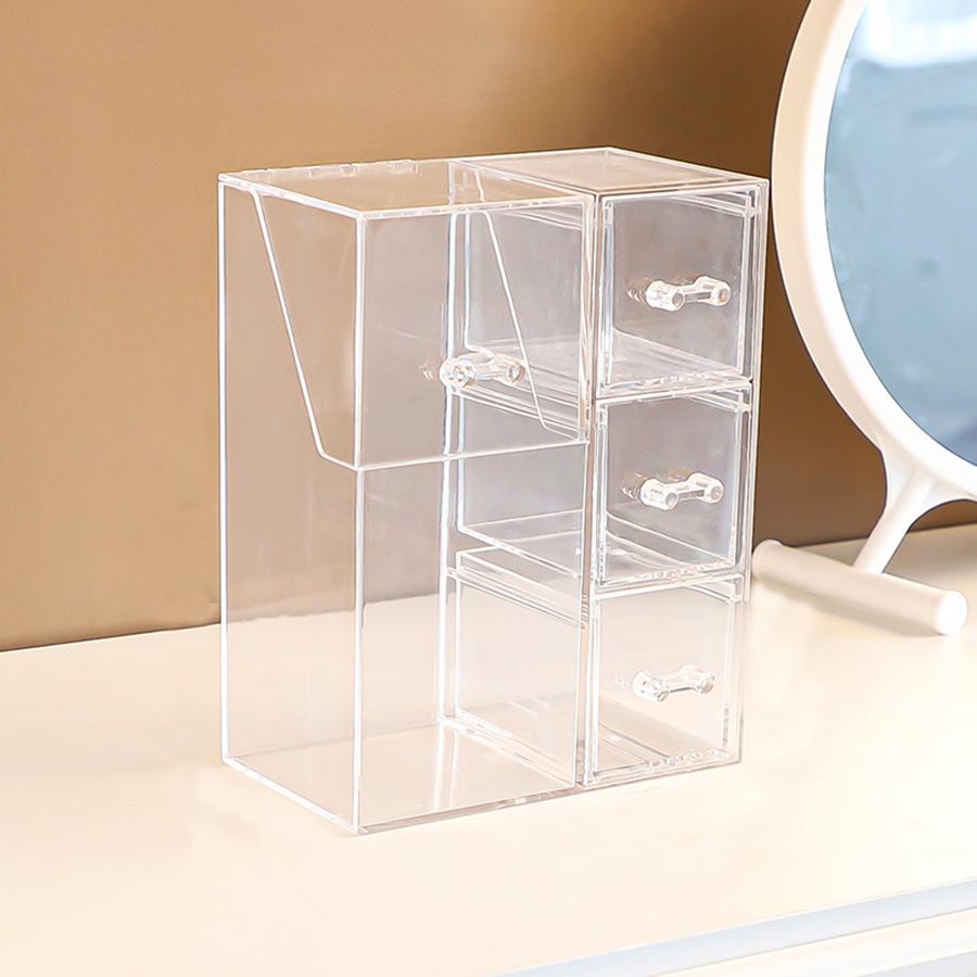 

Makeup Brush Holder,Clear Cosmetic Brushes Organizer With Drawer for Storage Brushes with Lid for Dressing Tables and Vanity чистый