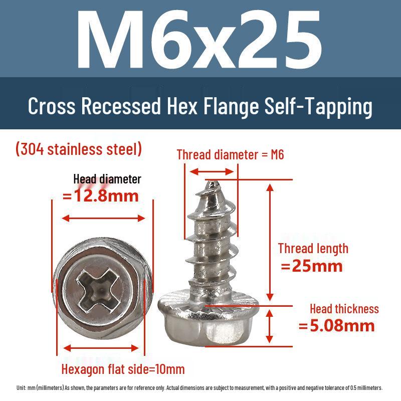 Yigu Edelstahl Kreuzschlitz Sechskantkopf Selbstschneidende Schrauben mit Unterlegscheibe, Rutschfest, Spitze, M3-M6