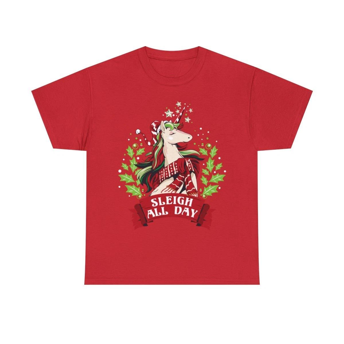 Sleigh All Day Cute Santa Unicorn Christmas Graphic Tee Shirt 4XL