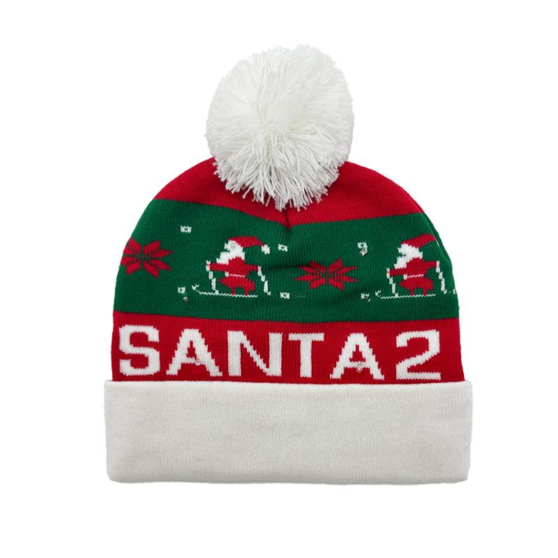 Hot Sale Jacquard Christmas Hat Hairball Ruffled New Year's Gift Winter Warm Cover Knitted Hat