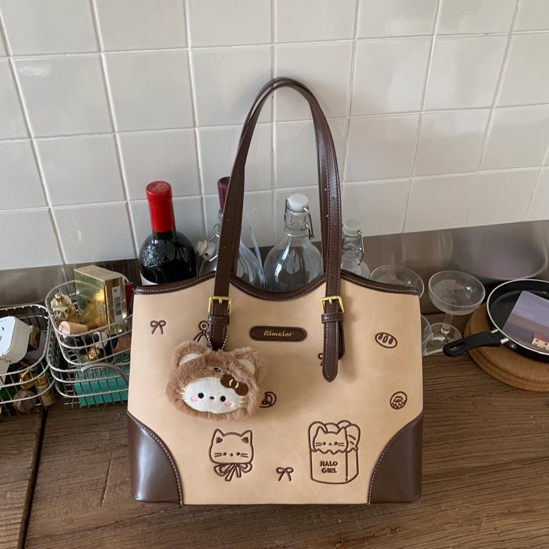 

Charming Milk Tea Kitten Tote: Versatile, Large Capacity Casual Commute Shoulder Bag for Women One Size