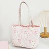 Quilted Tote Bag for Women Girls Lightweight Small Floral Shoulder Bag Soft Puffy Travel Work Handbag with Bow
