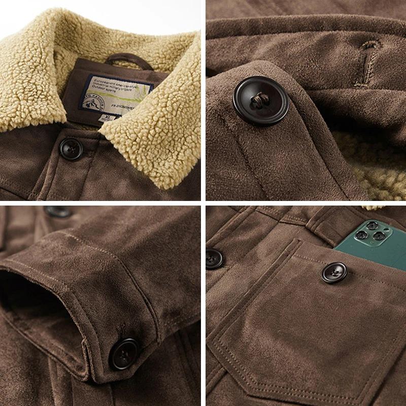 Autumn Winter Men Warm Pilot Jackets Fleece Suede Thick Coats Male Single Breasted Classic Parkas Fahion Windbreaker
