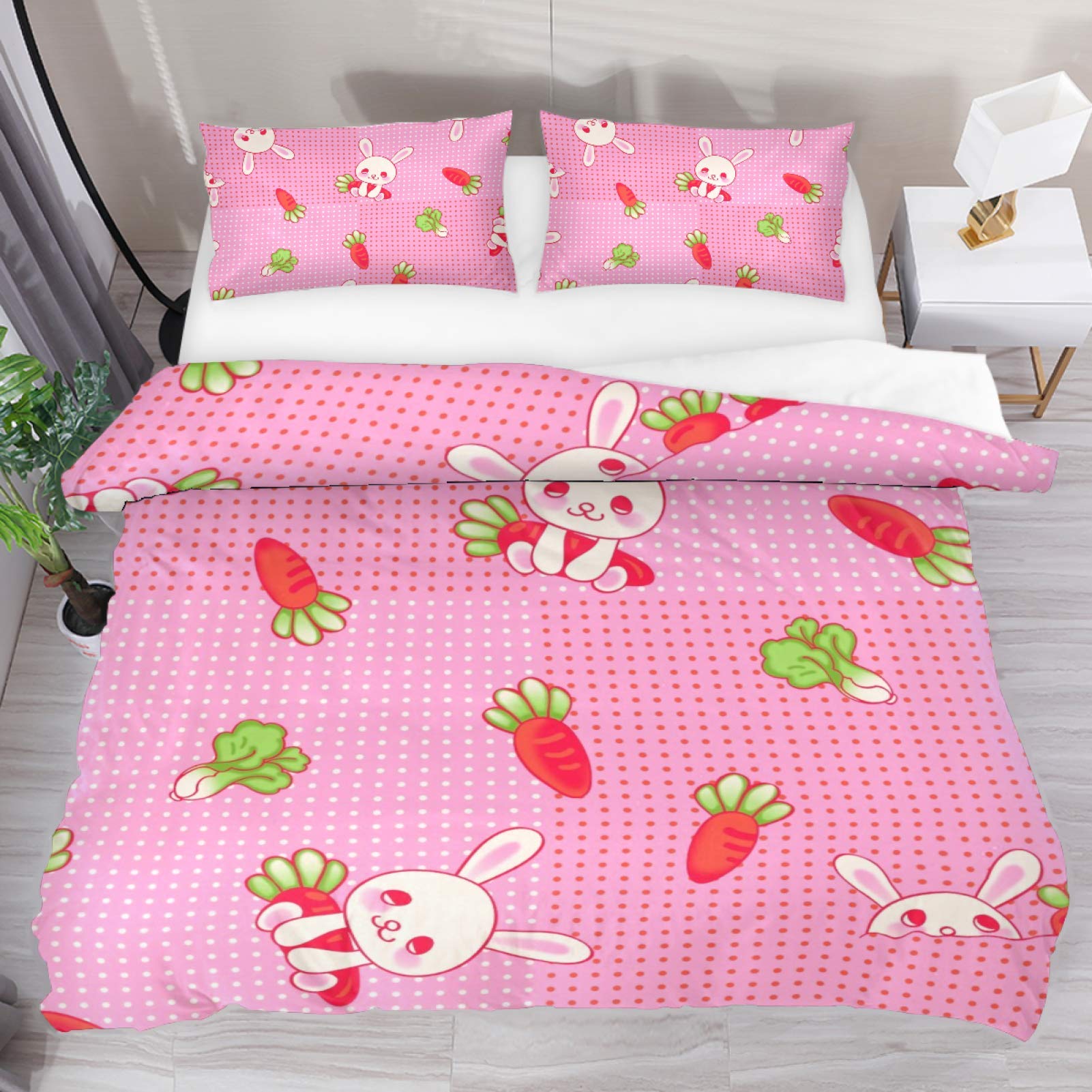 

Комплект пододеяльника «Морская свинка» Милый декор с морской свинкой и морковкой Пододеяльник Комплект постельного белья с 3D-принтом животных 3 предмета с 2 наволочками EU Single(135x200cm)