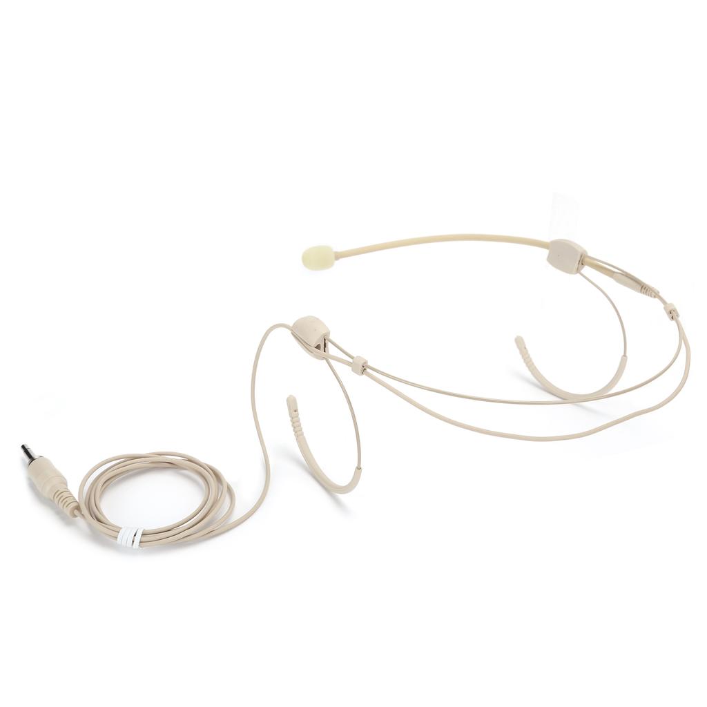 Beige 3.5mm Jack Male Screw Lock Binaural Hanging Microphone for Bodypack Transmitter