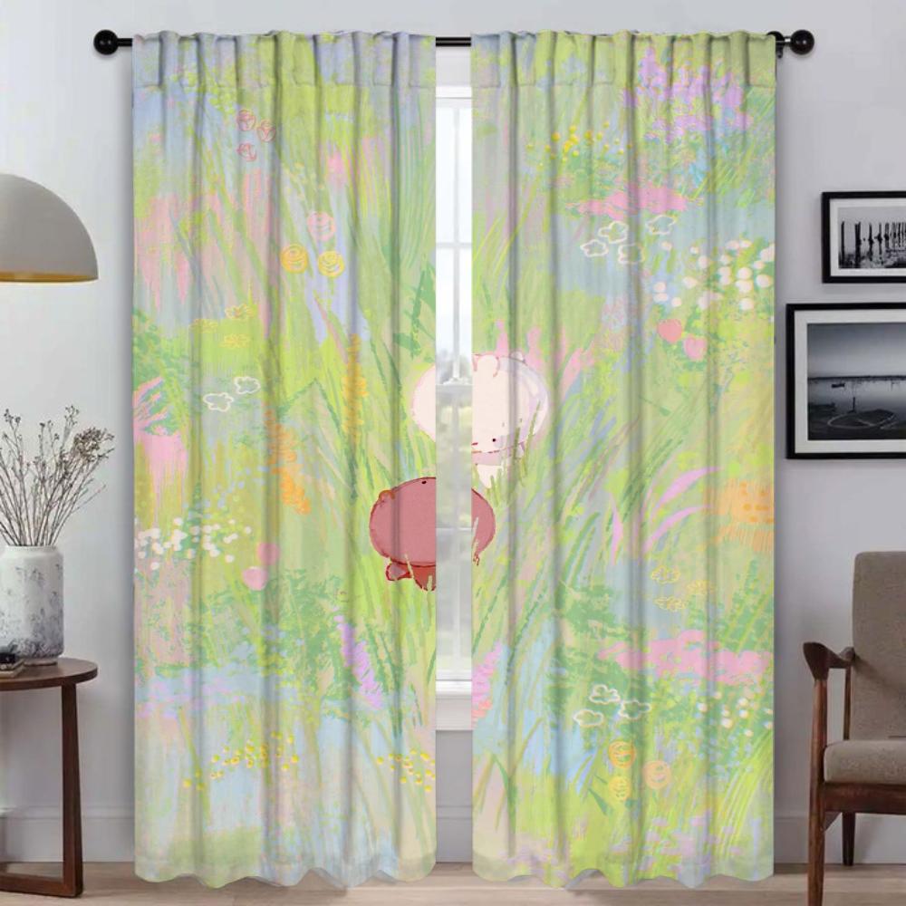 Halloween Decoration Flower Blackout Curtains 2 Pieces Curtains for Living Room Curtain Shades Partition Tulle for Bedroom Child