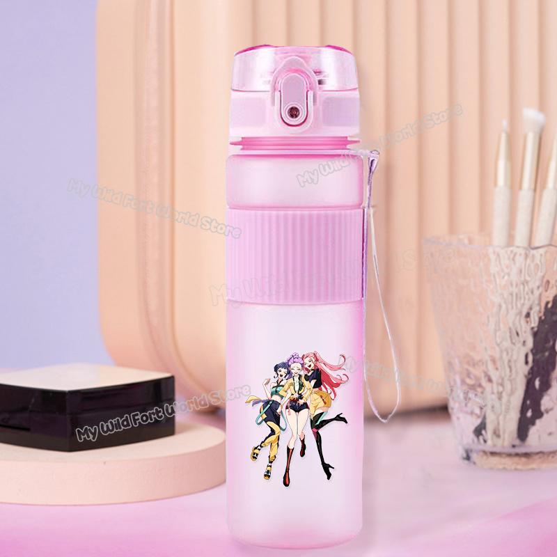 550ml KPop Demon Hunters Kids Sports Water Bottle Rumi Mira Zoey Girl Straw Drink Cup Huntrix Cute Cartoon Bottle Birthday Durable Gift