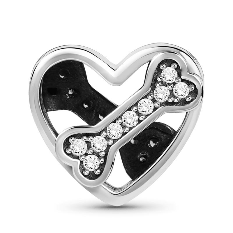 Copper Cute Animal Cat Dog Paw Print Pendant Heart Bead String Compatible With Original Bracelet Diy Jewelry Making