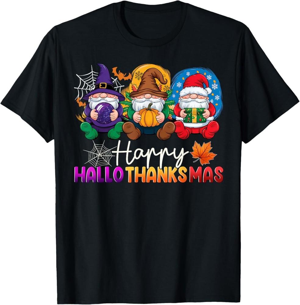 SALE Halloween Thanksgiving Christmas Happy HalloThanksMas Gnomes Unisex T-Shirt Unisex T-Shirt S