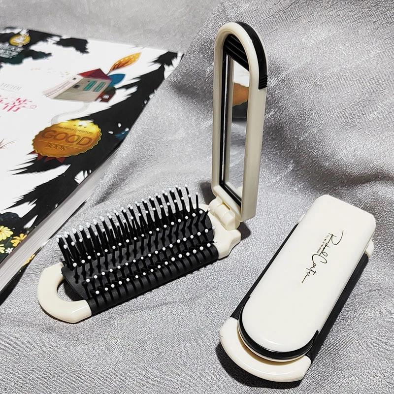 

Foldable Hair Comb with Mirror Travel Hair Brush Women Portable Scalp Massage Comb Anti-Static Head Massager Hair Styling Tools белый