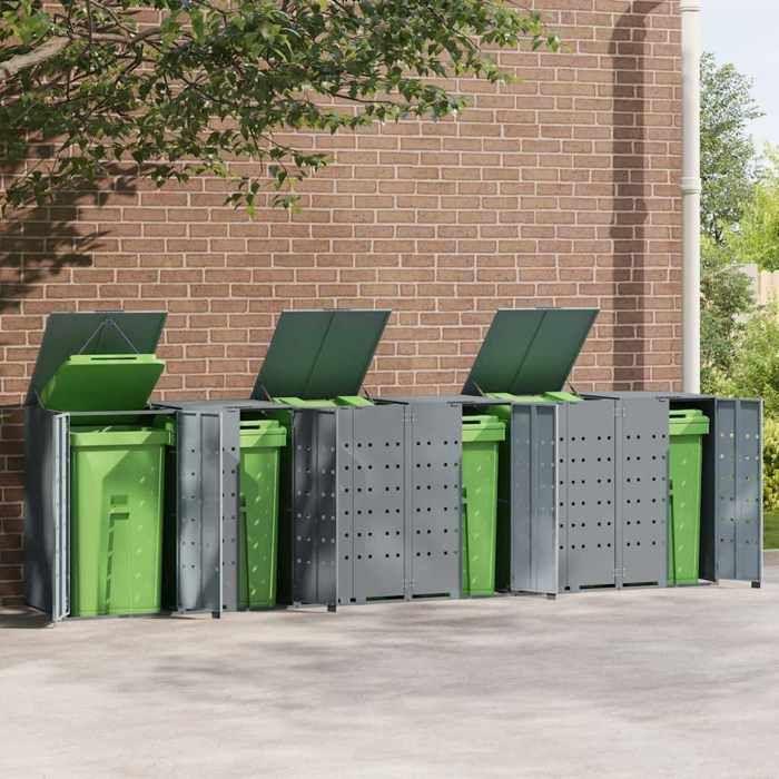 VidaXL Wheeled Storage for Trash Cans for 6 Bins Steel Grey, Trash Can Storage, 3279991