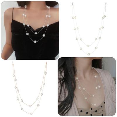 Fashion Long Multilayer Pendant Pearl Necklace Jewelry Sweater Chain