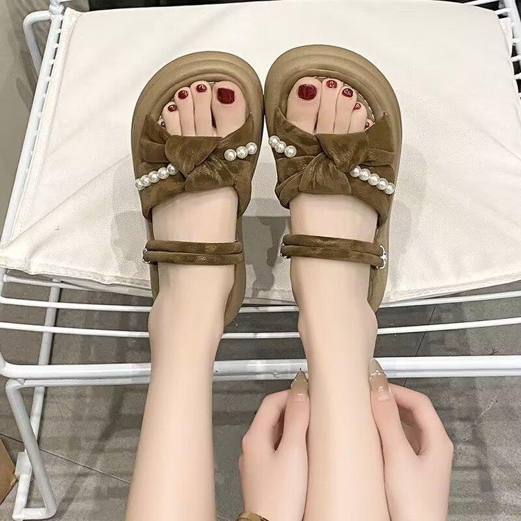 

Beautiful sandals women s summer wear new versatile two wear cool slippers beach shoes 34 коричневий