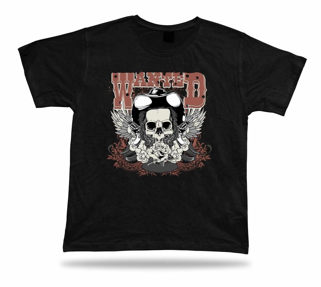 Tshirt Tee Shirt Birthday Gift Idea Wanted Skull Dead Cowboy Pistol Emblam Retro