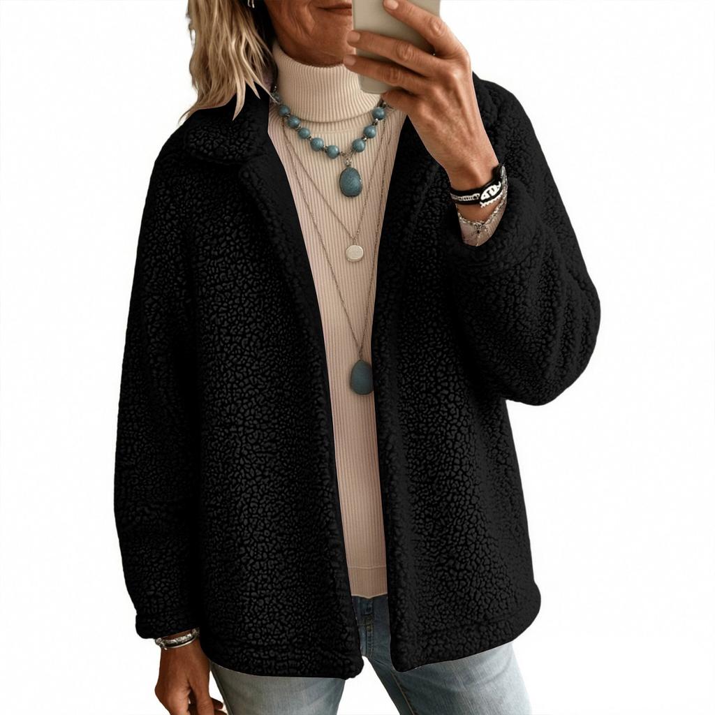 Women's Color Lined Zip Up Cardigan Loose Fit Fall Winter Jacket
