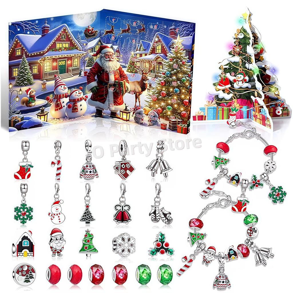 Christmas Children Crystal Bracelet Blind Box Advent Calendar Gift Snowflake Santa Claus 24Day Countdown Calendar Box Decor Gift