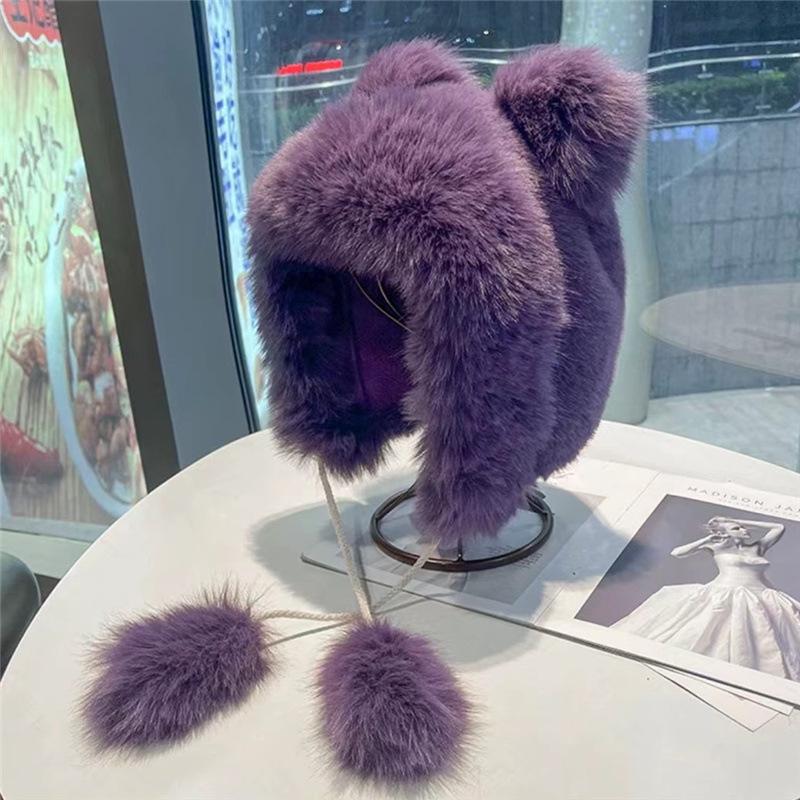 Warm Bear Ears Cute Plush Hat Female Autumn and Winter Face Little Student Hat Cycling Ear Protector Lei Feng Hat