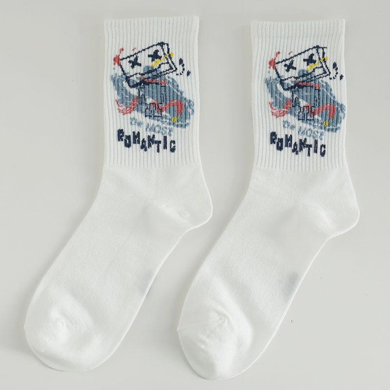 Roliga Herrstrumpor Glada Nya Mode Ins Stil Strumpor För Kvinnor Och Män Hip Hop Harajuku Tecknad Fotboll Bomullsstrumpor