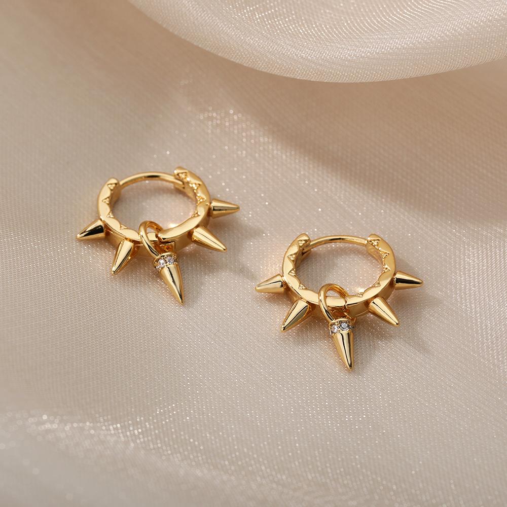 Punk Spike Rivet Hoop Earrings For Women Stainless Steel Huggie Piercing Stud Earrings 2024 New Gothic Party Jewelry Accessories