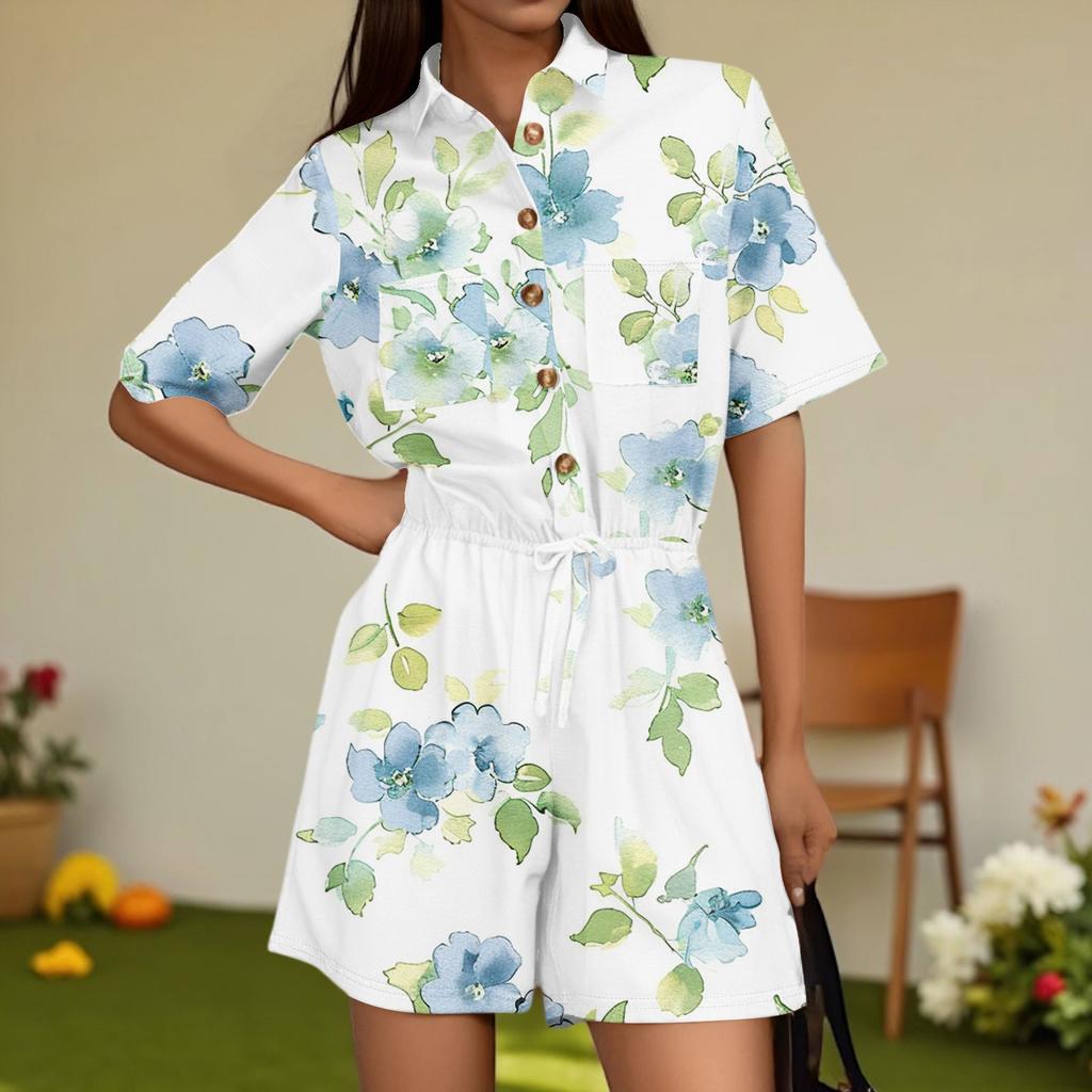 Damenmode V-Ausschnitt Jumpsuit Karomuster Lässig Kurzarm Top Jumpsuit