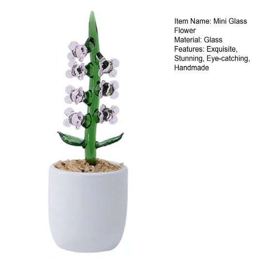 Hand Blown Mini Glass Flower Figurine Faux Crystal Small Lily of The Valley Flower with Pot for Wedding Mother's Day Office Home Table Centerpiece