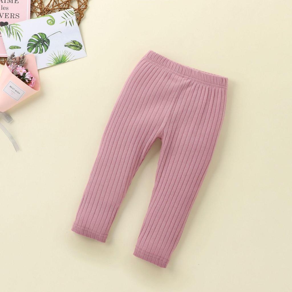 Infant & Toddler Ribbed Leggings: Elastic Slim Fit for Spring & Autumn - Solid Colors