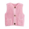 Women Knitting Vest V-Neck Sleeveless Single-Breasted Pocketed Knitting Waistcoat Versatile Solid Color Knitwear