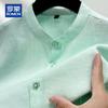 ROMON Men's 100% Linen 3/4 Sleeve Stand Collar Casual Shirt