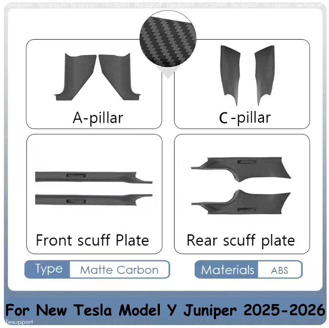 8Pcs For Tesla New Model Y Juniper 2025 2026 Front Rear Door Sill Protector Threshold Strip Anti-kick Guard Panel Waterproof Pad