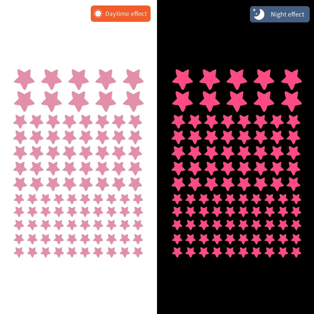 

100pcs Luminous Wall Stickers Glow In The Dark Stars Sticker Decals for Kids Baby rooms Colorful Fluorescent Stickers Home decor розовый