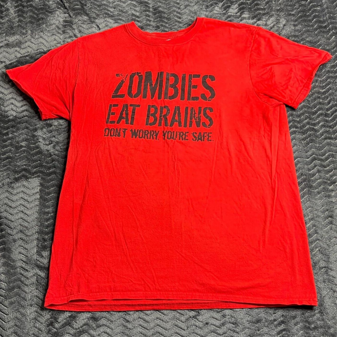 Zombies Eat Brains T-Shirt Men s Size Large Red Tee XXXXL